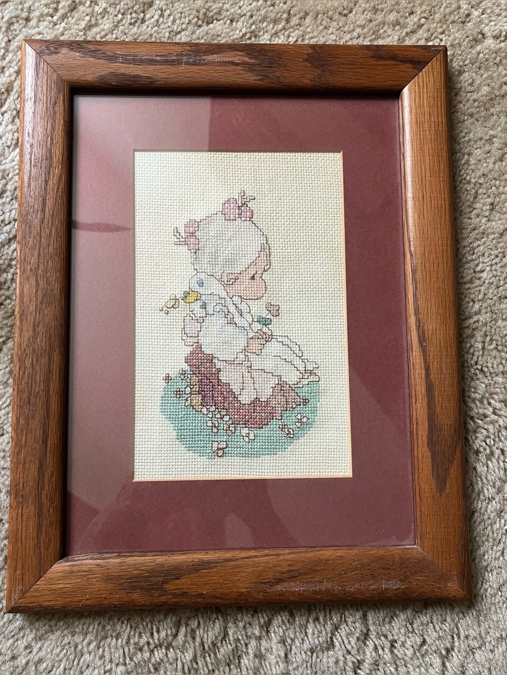 Framed Precious Moments Cross stitch